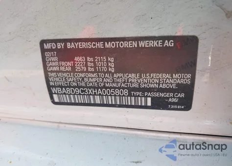 2017 BMW 330I xDrive from USA, damaged, VIN WBA8D9C3XHA005808